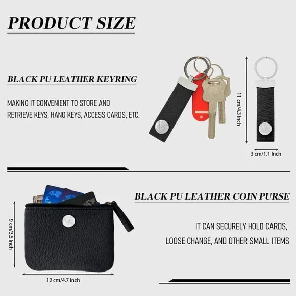Black PU Leather Women’s Clutch Set with Coin Purse and Keychain, Elegant Mini H